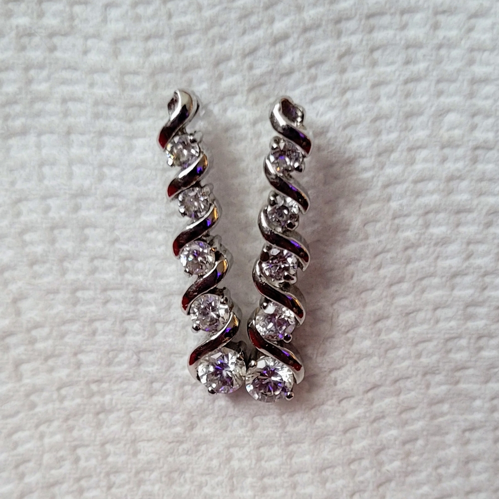 Elegant 925 Silver and Crystal Dangle Post Earrings 1"